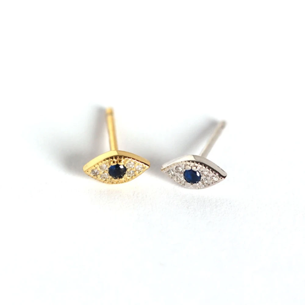 Крошечные стерлингового серебра 925 CZ кубический цирконий Lucky Mini Blue Evil Eye Серьги-гвоздики для женщин девушек Дамы