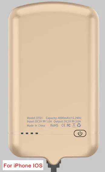 Golden IOS Тонкий чехол для зарядного устройства для iPhone XS, 6, 6 S, 7, 8 Plus, Micro USB/type-C, внешний резервный чехол для samsung, huawei, Xiaomi - Цвет: Golden IOS
