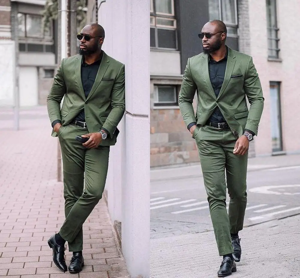 Охотник армейские; зеленого цвета; для мужчин костюмы Slim Fit Двойка пляжные Женихи Для мужчин свадебные смокинги для черный Для мужчин формальный, костюм на выпускной вечер,(куртка+ штаны