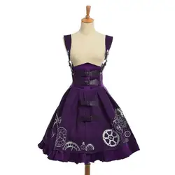 Готический Винтаж с принтом; нарядная Обувь На Шнуровке; Для женщин фиолетовый колено Lendth платье в стиле Лолиты в стиле ретро с романтичным
