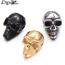 Pipitree 4pcs/lot Stainless Steel Skull Beads DIY Cool Punk Skeleton Vintage Beads for Men Bracelet Jewelry Making Handmade Bulk