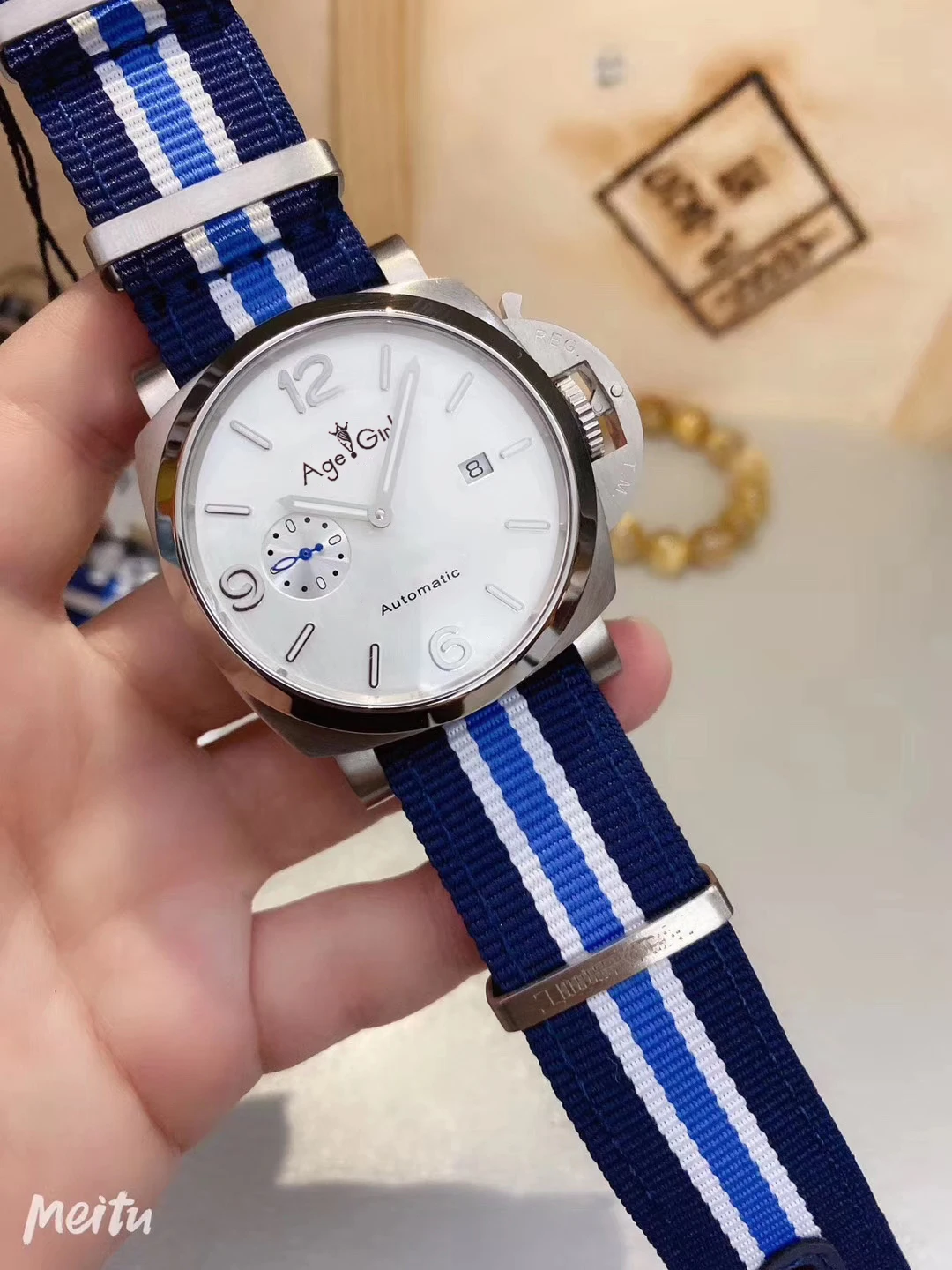

Luxury Brand New Men Automatic Mechanical Stainless Steel Nato Canvas Blue Black Watch 1950 Luminous Sapphire 44mm Date Watches