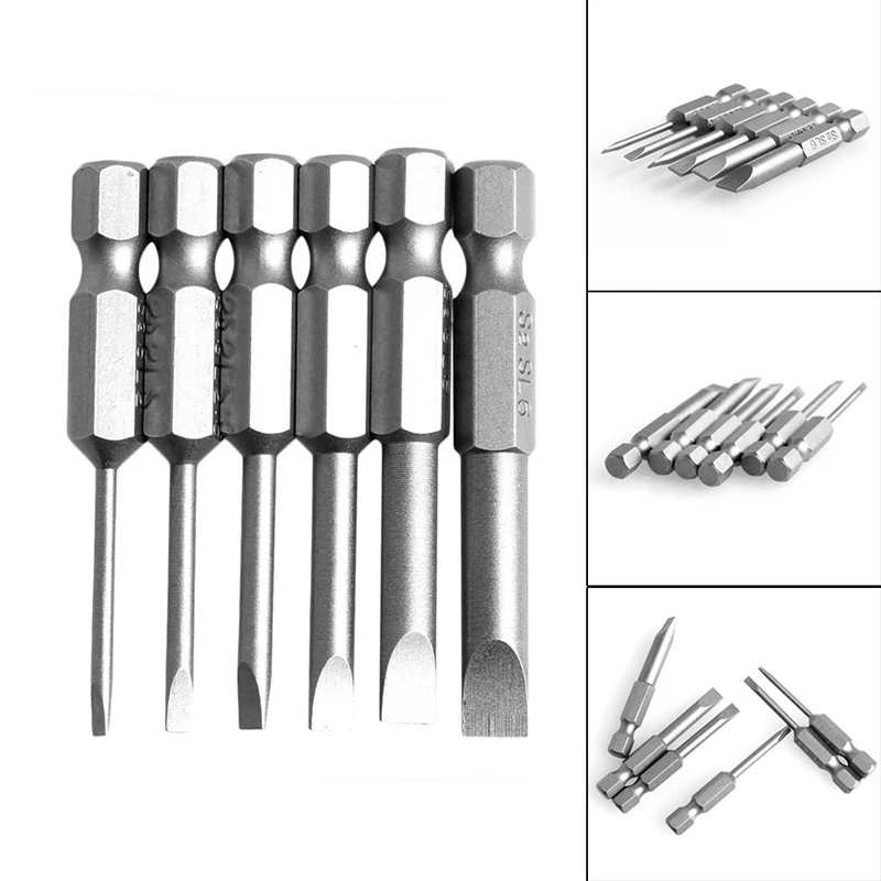 

6Pcs/Set 50mm 2.0-6.0mm Flat Head Slotted Tip Screwdrivers Bits