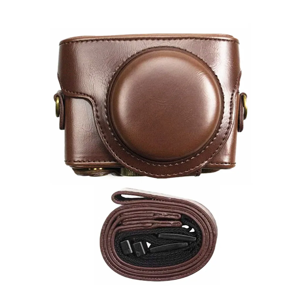 PU кожаный чехол сумка для камеры на ремне Твердые мешки с ремешком для цифровой камеры sony RX100 Mark VII VI VA RX100M7 RX100M6 RX100VA - Цвет: Coffee