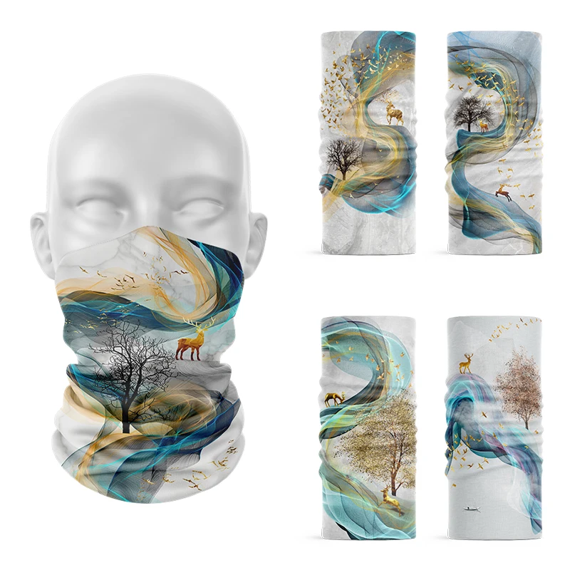 New Style Elk Flying Bird Print Headscarf Fun Art Women Headwear Riding Sports Face Cover Bandana Neck Gaiter Summer Wrist Band