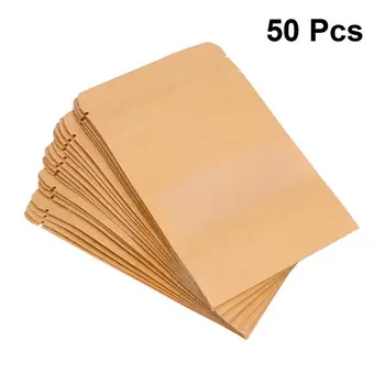 

50pcs 9x14cm Transparent Window Kraft Paper Gift Bags Portable Self-Adhesive Sweet Storage Pouch For Party Supplies