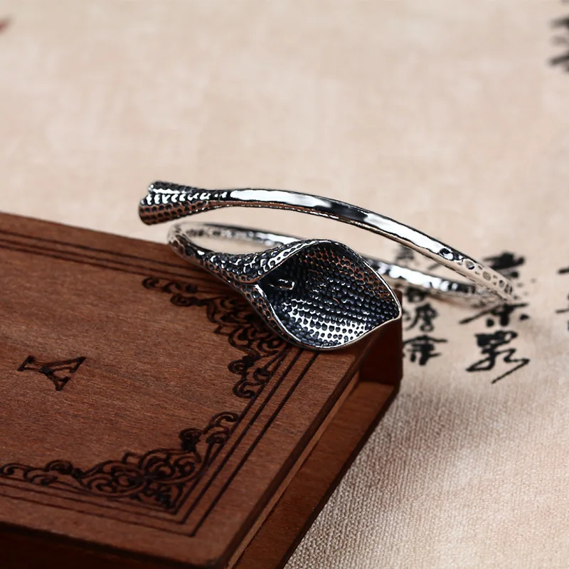 

JSH 990 Fine Silver Retro Lotus Bracelet Slidable Mouth Ethnic-Style Pure Silver Bracelet Lotus Lotus Lotus Seedpod Bracelet