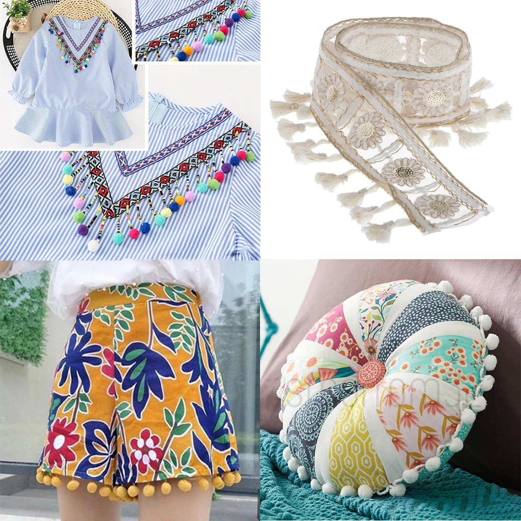 1 Yard National Style Jacquard Ribbon with Ball Fringe Tassels