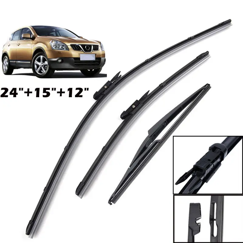 

3x Front Rear Car Window Windscreen Wiper Blades For Nissan Qashqai J10 & For Dualis 2006 2007 2008 2009 2010 2011 2012 2013