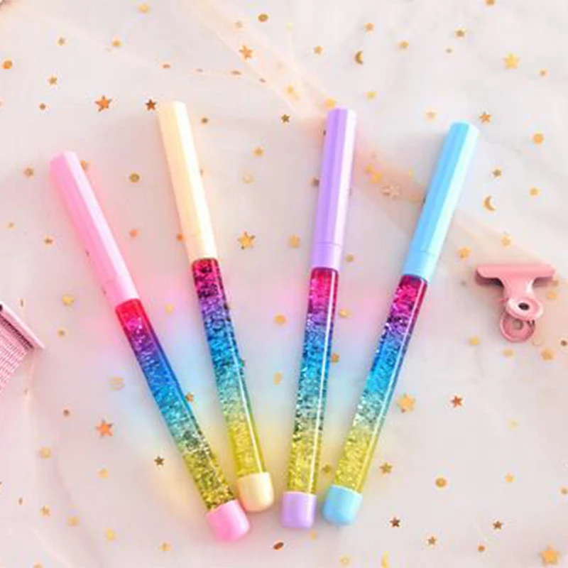 

1pcs 0.5mm Rainbow Color Pen Fairy Stick Pen Drift Sand Glitter Crystal Pen Novelty Stationery For Kids Gift Creative Ball Pen