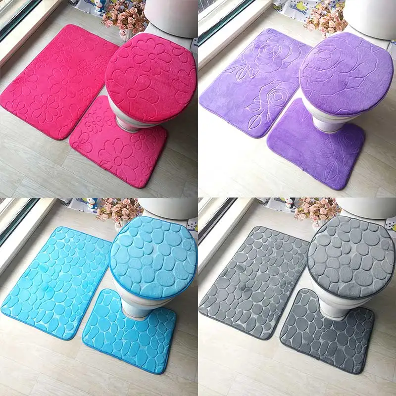 

Fashion 3Pcs/set Bathroom Mat Set Flannel Anti-Slip Kitchen Bath Mat Carpet Bathroom Toliet Rug Washable Tapete