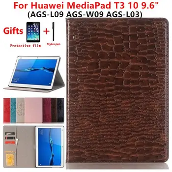 

Crocodile Pattern Leather Smart Case for Huawei Mediapad T3 10 AGS-L09/L03/W09 Tablet Cover For Honor Play Pad 2 9.6 inch+3 in 1