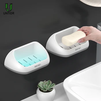 

UNTIOR Portable Soap Dishes Plastic Shower Soap Holder Storage Box Container With Drain Pan Bathroom Accessories Sets Wall Shelf