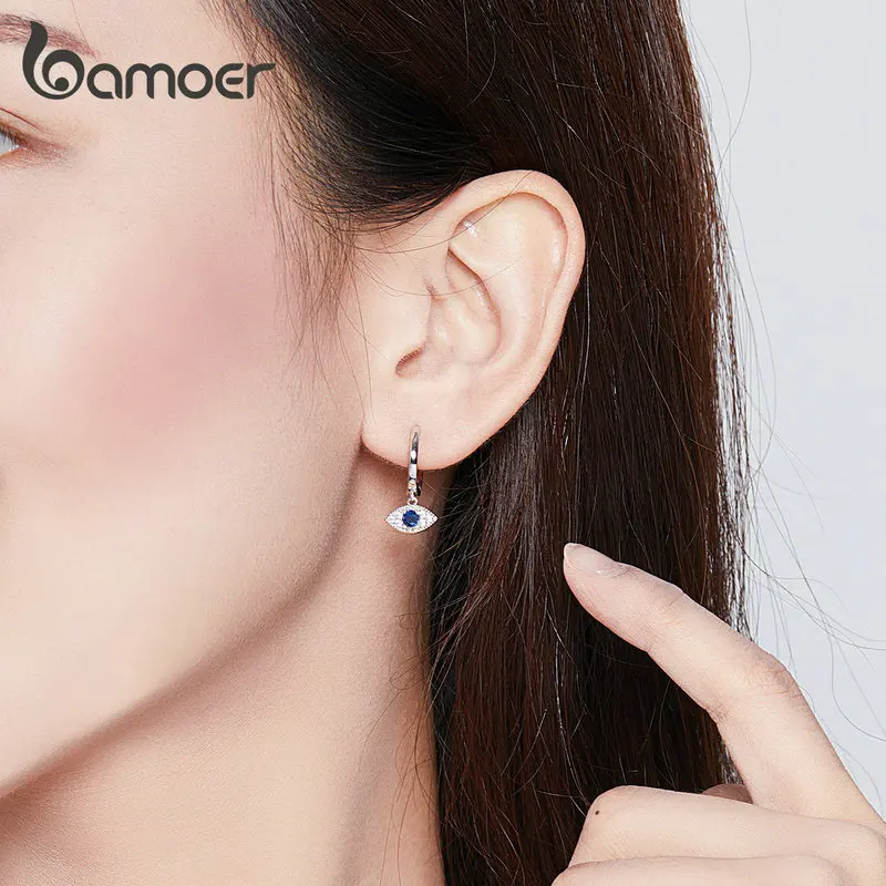 bamoer Silver 925 Jewelry Blue Eye Drop Earrings for Women Wedding Statement Protection Fashion Jewelry Bijoux Oreilles BSE274