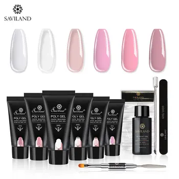 

Saviland Poly Gel Nail 30g Extension Builder Gel Brush Nail Tool Clear Nail Tips 6 Color Fibre Glass Hard Jelly Gum Poly Gel