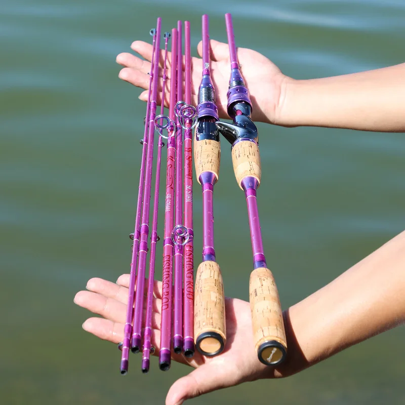 Sougayilang Lure Fishing Rod 2.1M 4 Section Carbon Fiber Fishing Rod 3 Colors Spinning/Casting Travel Rod Fishing Tackle Pesca