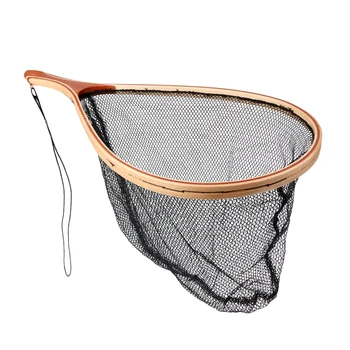 

Wooden Handle Fly Fishing Landing Net Fishing Net Mesh Catch and Release Fishing Tool with Lanyard
