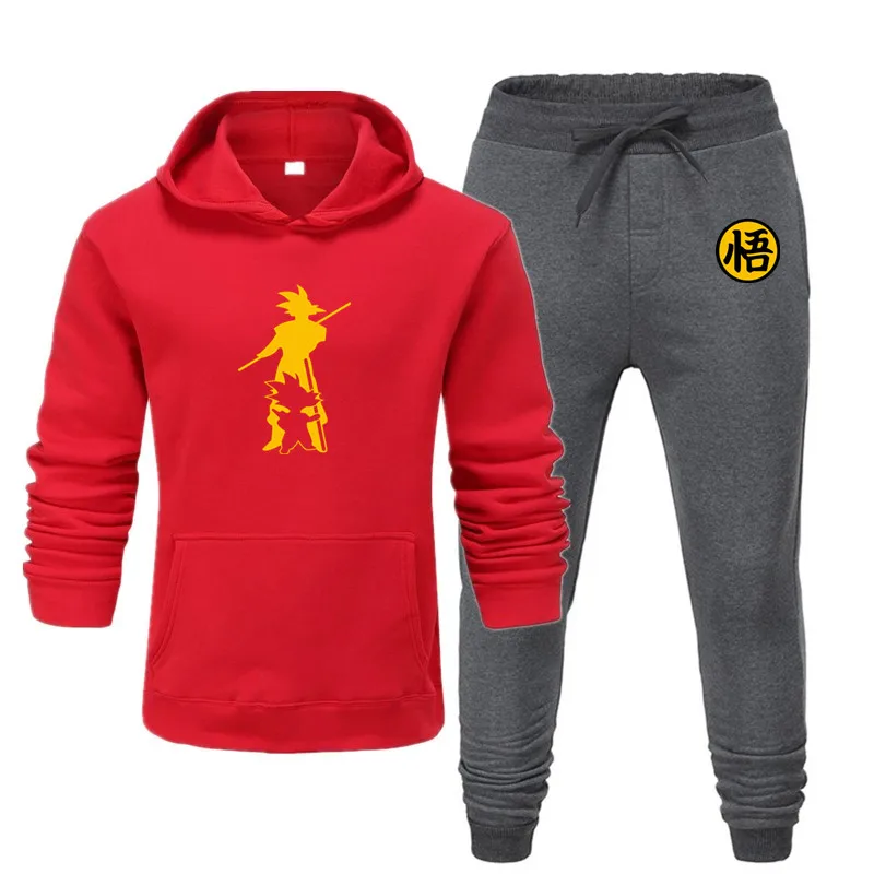 MensSportswear толстовки тренировочные брюки для бега спортивный костюм из хлопка Удобная модная одежда большого размера многоцветная печать - Цвет: Red and Dark Gray