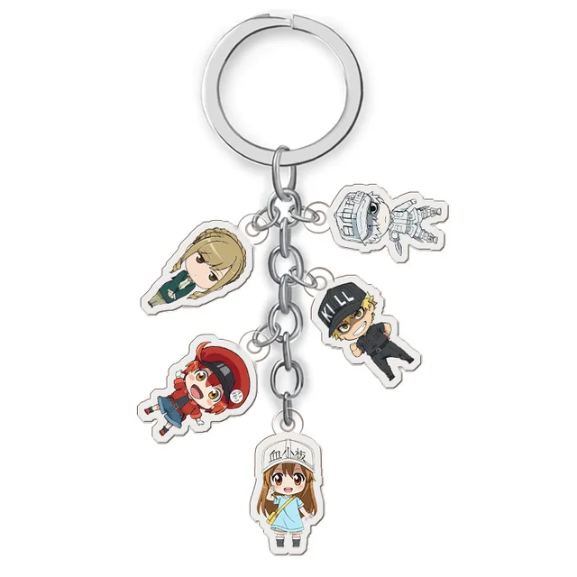 Anime Acrylic Keychain Hataraku Saibou Cells At Work Two Side Print Car Key Chain Cartoon Figure Holder Best Friend Keyring Gift 1