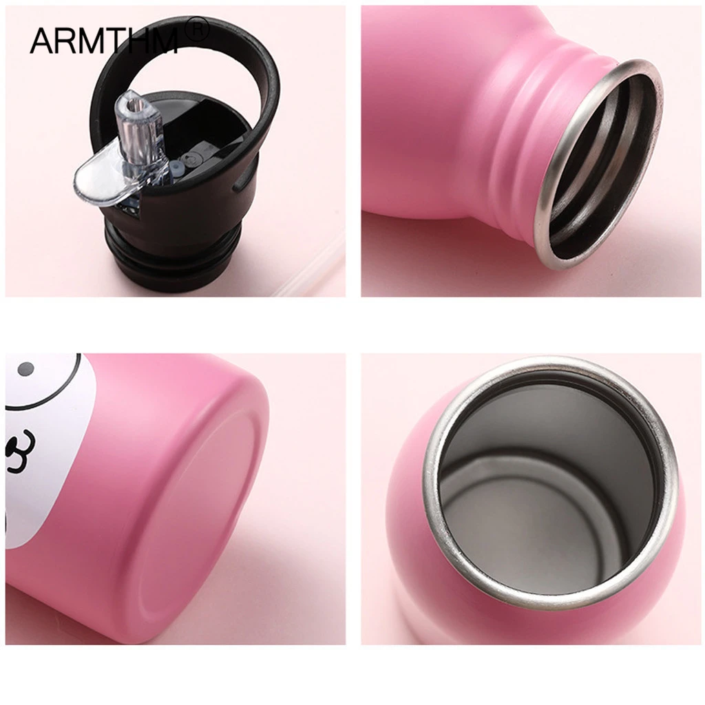 Children Cute Animal Pattern Cup Water Bottle Portable Outdoor Stainless Steel Bicycle Bottles with Hanging Ring Drink Bottle images - 6