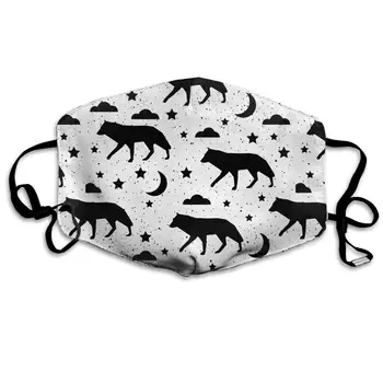 

Moon Star Wolf Black Outline Washable Reusable Mask, Cotton Anti Dust Half Face Mouth Mask For Kids Teens Men Women With