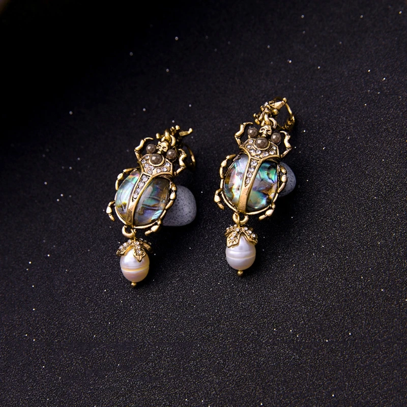 Natural Abalone Shell Earrings Freshwater Pearl Beetle Drop Earrings For Women