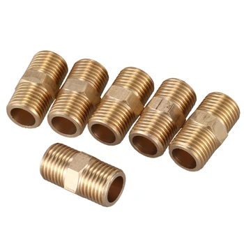 

Pipe 1/4 BSP to 1/4 BSP Male Thread Brass Hex Nipple Fitting 6 Pcs