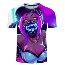 Camiseta de la Liga de Leyendas Akali para hombre y mujer, camisa con estampado 3d de moda, diseño de personaje de juego LOL, camisetas transpirables