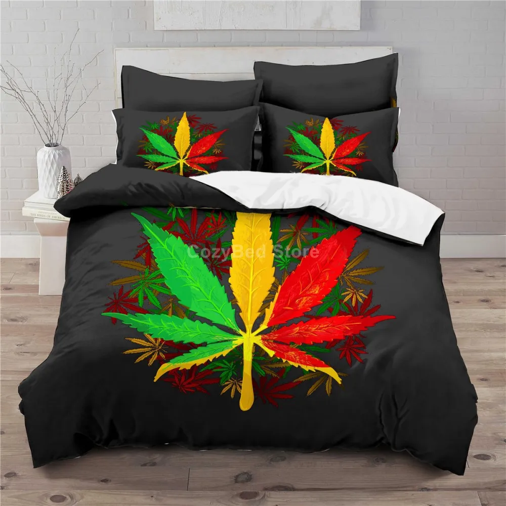 Marijuana Weed Leaf Bedding Set Fantasy Luxury Duvet Cover Sets
