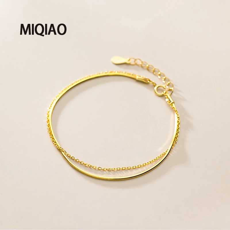 

MIQIAO 2020 Winter Women's 15.5cm Neo-Gothic 925 Sterling Silver Bracelets On Hand Gold Color Charm Snake O Chain Double Female