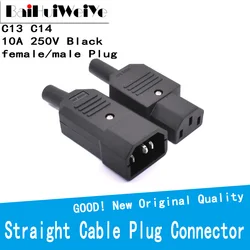 Connecteur d'alimentation mâle/femelle, droit, noir, IEC, 3 broches, AC, 250V, C13, C14, 10A 