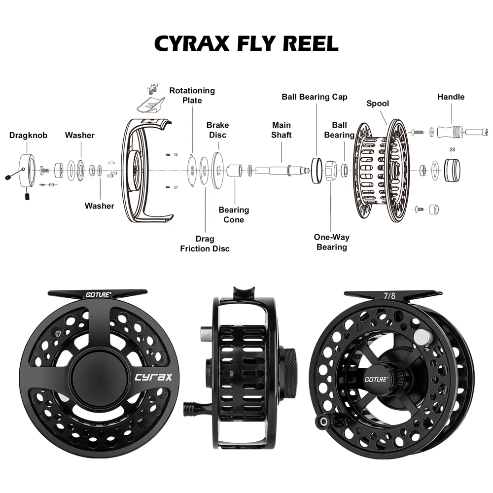 Goture Cyrax 5/6/ 7/8 WT Fly Fishing Reel CNC Machine Cut Large Arbor 3BB  Fly Reel moulinet mouche For Trout