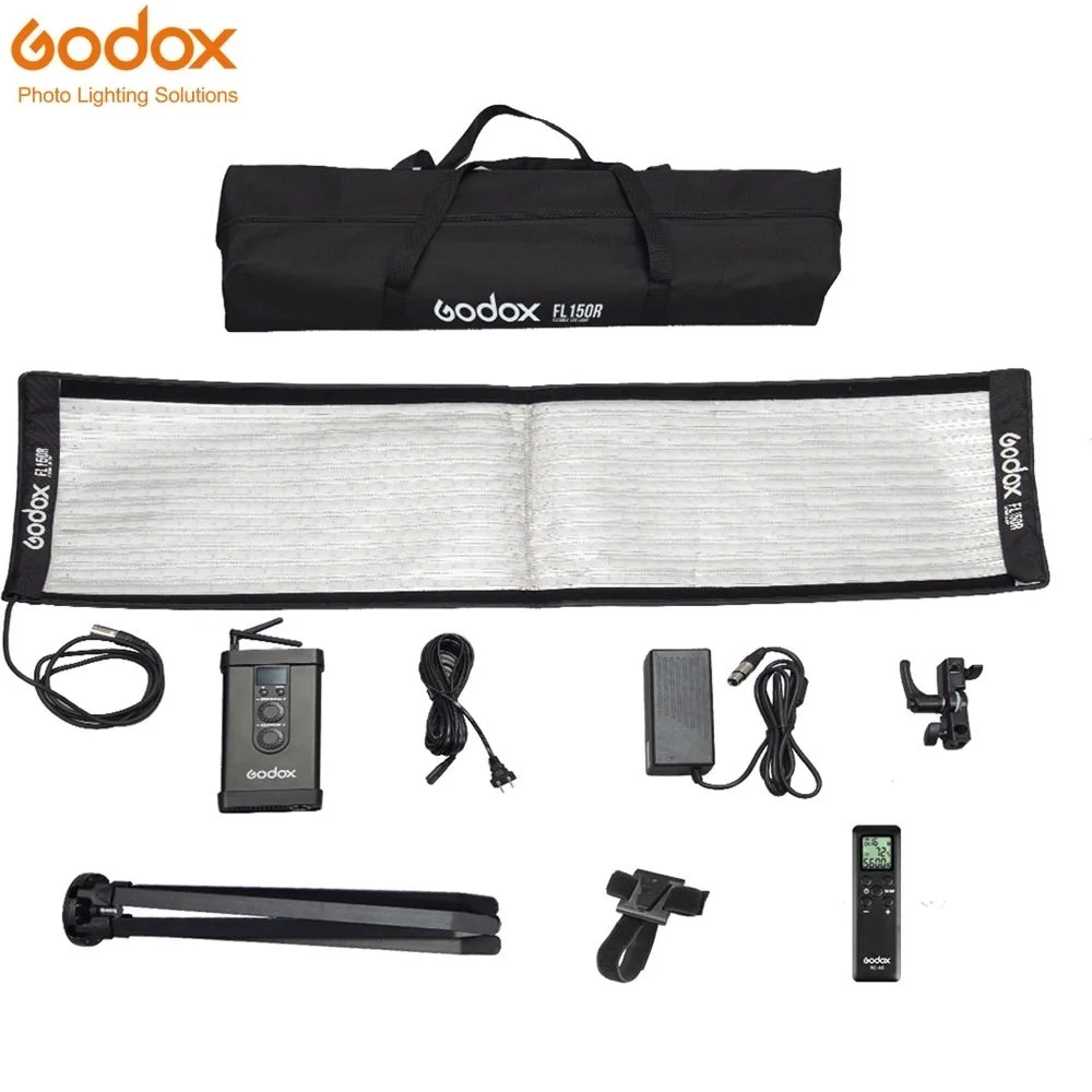 

Godox 30*120cm FL150R 150W Flexible Foldable Cloth LED Video Light 3300-5600K Bi-color with Controller Remote Control X-shaped