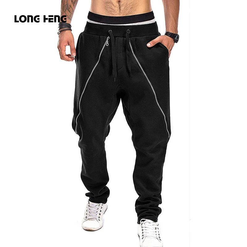 

LONGHENG 2020 Mens Long Color Block Street Patchwork Zippers Elastic Hip Pop Casual Pencil Pant Sweatpants Trousers Jogger Pant