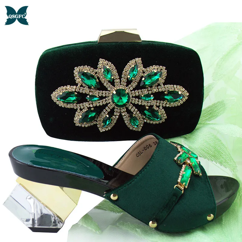 

New D.Green Color Italian design Ladies Shoes with Matching Bag High Quality Wedding Women Shoes and Bag Set for African Party