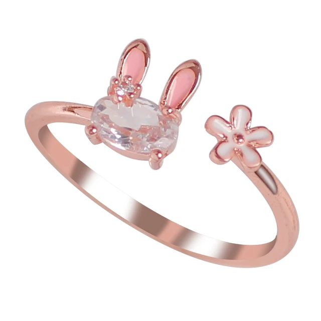 Hot Selling Fashion Jewellery Women's Ring Cute Rabbit Animal Rings Opening Adjustable Metal Ring 2021 New Pink Jewelry Gift JZ225-rosegold
