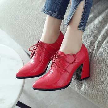 

JOUIR TALONS 2020 Dropship Big Size 43 Women Shoes Woman Top Quality Pointed Toe Shoelaces Chunky High Heels Office Lady Pumps