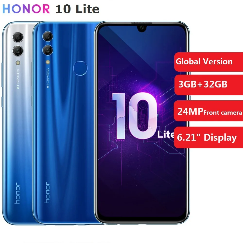 

Global Version Honor 10 Lite 3GB+32GB Smartphone 6.21" Android 9.0 Octa Core 24MP Camera Fingerprint Mobile Cellphone