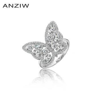 Anillos de plata de ley 925 lujosos de ANZIW, anillos de compromiso de boda para mujer, anillos de mariposa de plata, anillo joya de bodas
