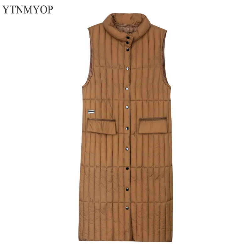 

YTNMYOP 2019 Stand Collar Women Winter Vest Warm Long Waistcoat Sleeveless Jacket Coat Outwear High Qulity Wadded Jacket Female