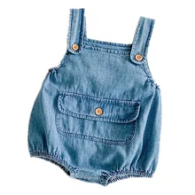 

0-3Y Infant Baby Denim Overalls for Girl Casual Solid Rompers Playsuits 2021 Autumn New Cotton Soft Kids Clothes Boys Outfits