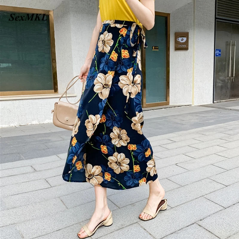 Women Sexy Wrap Skirts Summer 2023 Korean Fashion Clothing Floral Print Long Skirt Elegant Holiday Beach Maxi Y2k Midi Skirt