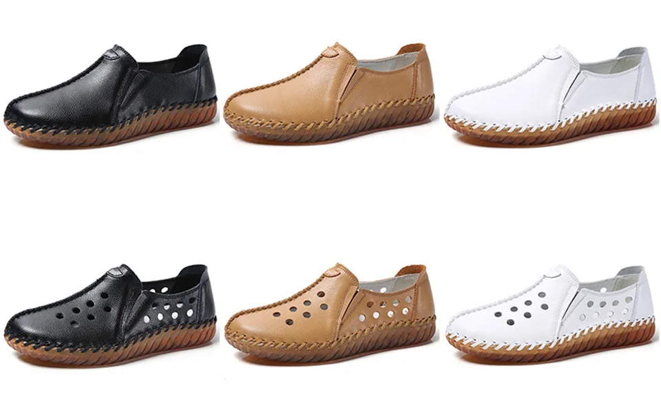 EOFK النساء الشقق أحذية من الجلد الحقيقي امرأة الأخفاف مريحة الدانتيل متابعة اليدوية الأبيض الصيف أحذية الباليه السيدات