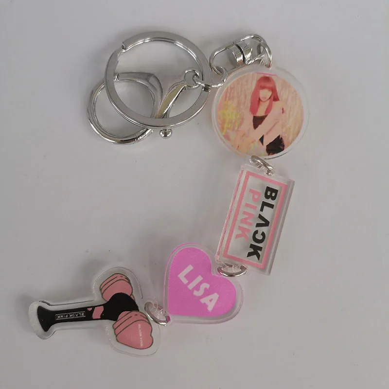 Blackpink двойными бортами джисо Дженни Лиза Роза фигуры на подставке, на одной стороне убить Брелок с цепочкой "Love" кольцо для ключей - Цвет: LISA