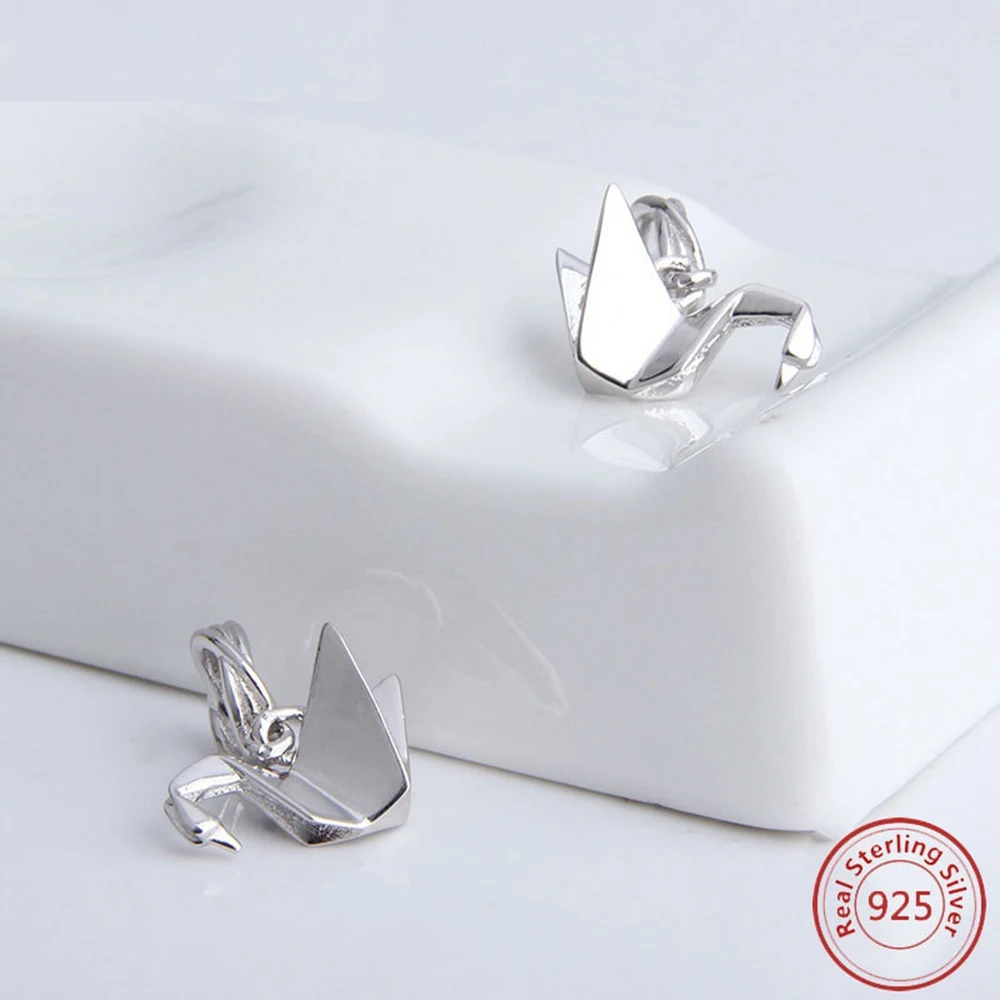 Simple Jewelry Sterling Silver s925 Bracelet Beads Paper Crane White Loose Charms  Diy Pendant Accessories