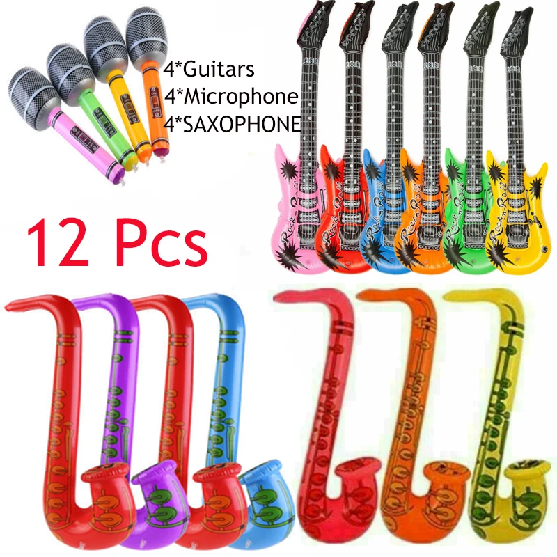 Random Color NUOLUX 12pccs Inflatable Toy Inflatable Guitar Saxophone Microphone for Party Bags 