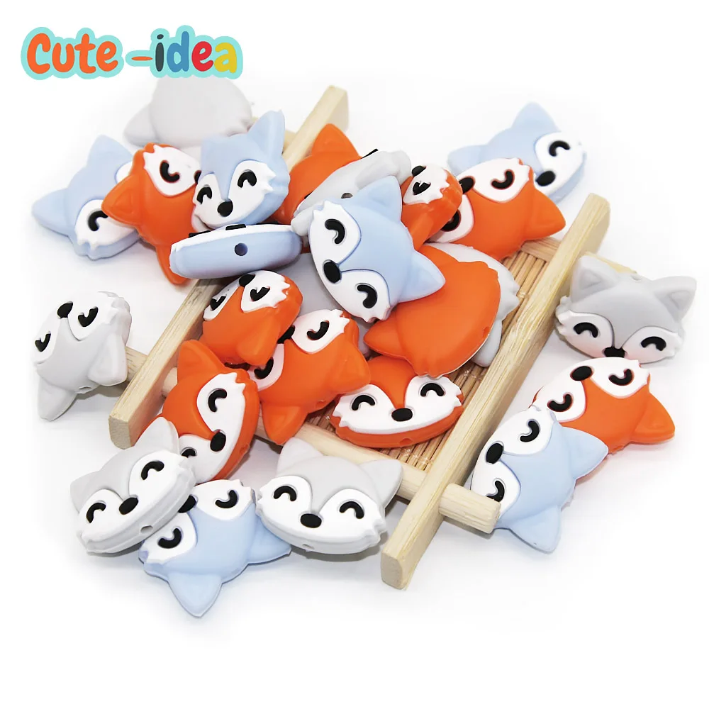 Cute-idea 10pcs Fox Silicone Beads Baby Teething Product DIY Making Animal Food Grade BPA Free Rodent Necklace Accessories | Мать и