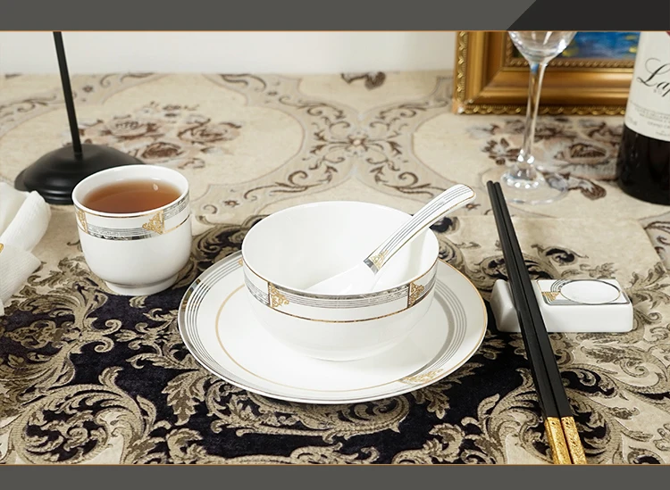 European Style Ceramic Dinner Set Gold Inlay Porcelain Dessert Plate Steak Salad Snack Cake Plates Tableware Heritage
