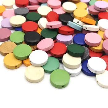 

20 pcs 15mm Wood Beads Oblate-Shape Beads Straight Hole Natural Wood Candy Color Beads for Jewelry Making Bracelet Pendant DIY