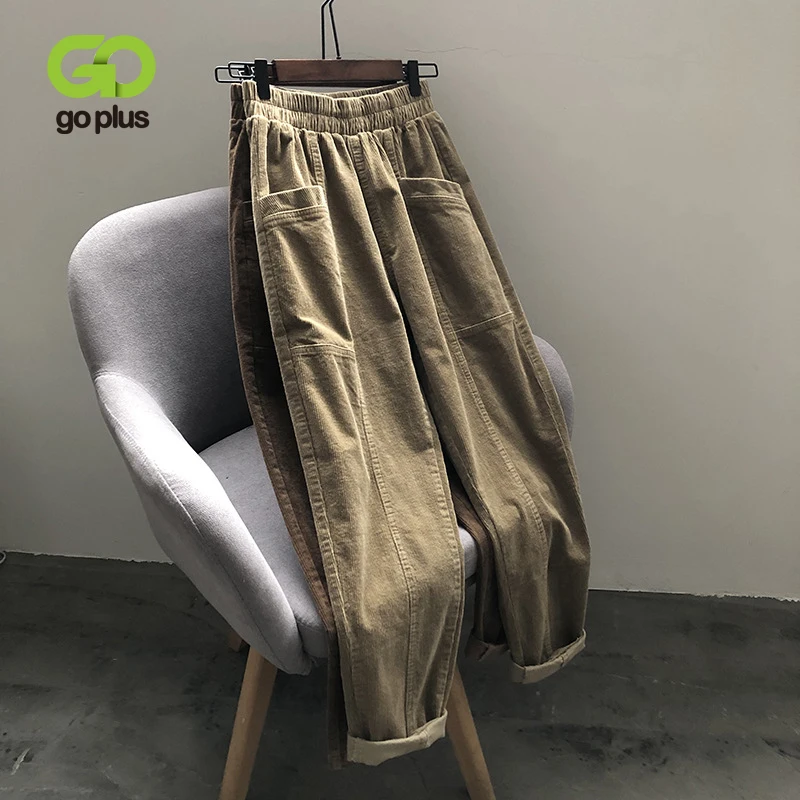 

GOPLUS Pants Woman Vintage Corduroy Harem Pants Elastic High Waist Trousers Women Pantalones De Mujer Vetement Femme C10831